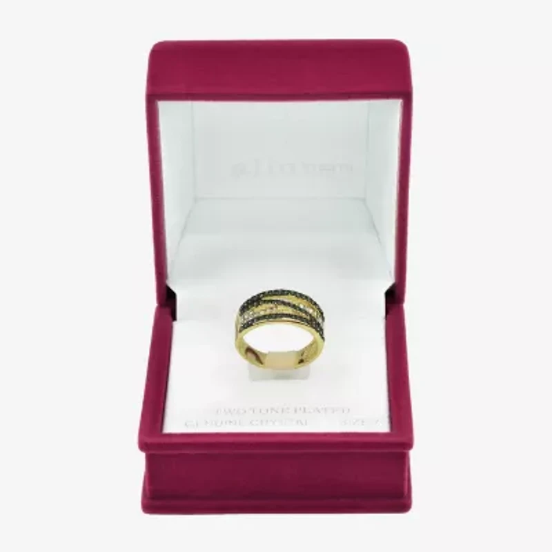 Sparkle Allure Womens 4MM Black Crystal 14K Gold Over Brass Crossover Band