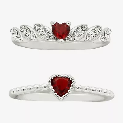 Sparkle Allure Womens Red Crystal Pure Silver Over Brass Heart Ring Set