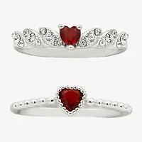 Sparkle Allure Womens Red Crystal Pure Silver Over Brass Heart Ring Set