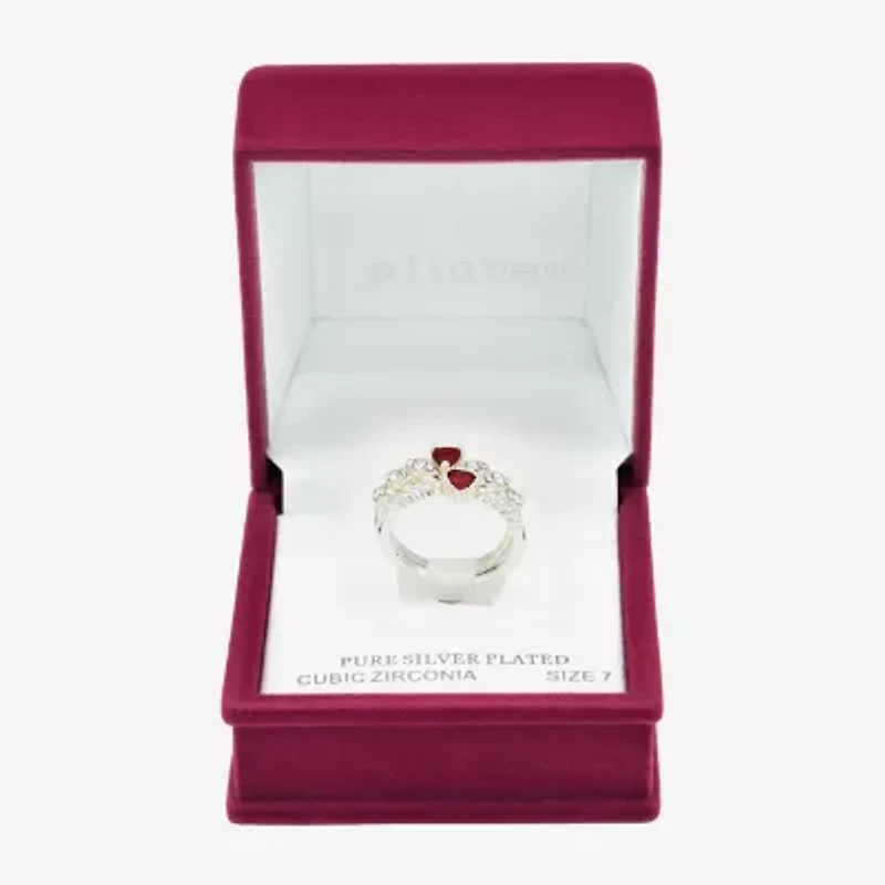Sparkle Allure Womens Red Crystal Pure Silver Over Brass Heart Ring Set