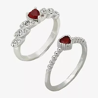Sparkle Allure Womens Red Crystal Pure Silver Over Brass Heart Ring Set