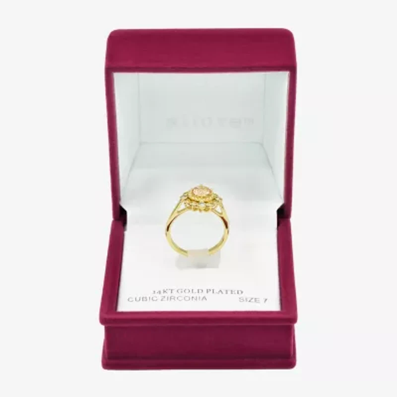 Sparkle Allure Double Halo Womens Champagne Cubic Zirconia 14K Gold Over Brass Round Cocktail Ring
