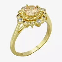 Sparkle Allure Double Halo Womens Champagne Cubic Zirconia 14K Gold Over Brass Round Cocktail Ring
