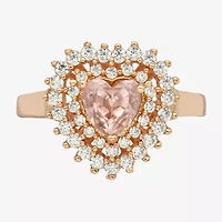 Sparkle Allure Double Halo Womens Pink Crystal 18K Rose Gold Over Brass Heart Cocktail Ring