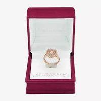 Sparkle Allure Double Halo Womens Pink Crystal 18K Rose Gold Over Brass Heart Cocktail Ring