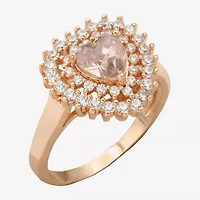 Sparkle Allure Double Halo Womens Pink Crystal 18K Rose Gold Over Brass Heart Cocktail Ring