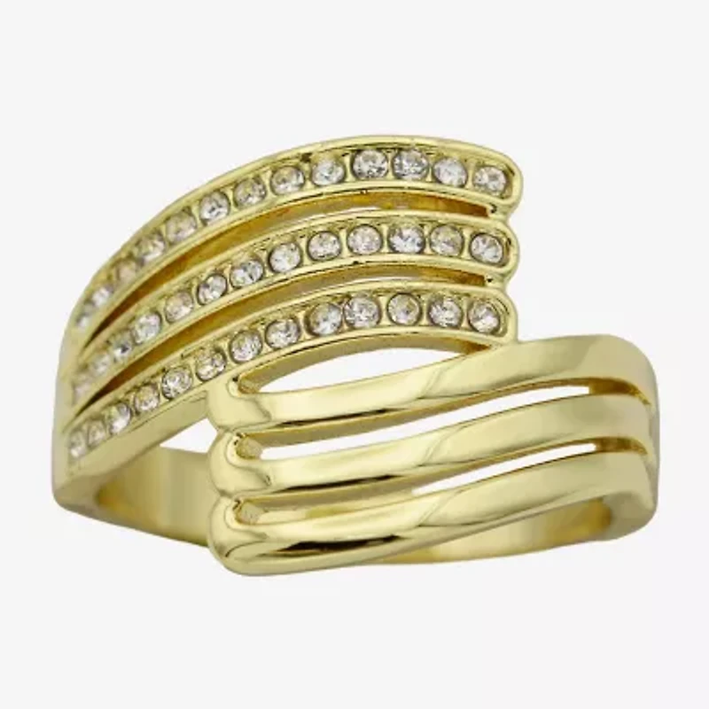 Sparkle Allure Wavy Wrap Womens 3MM Crystal 14K Gold Over Brass Bypass Band
