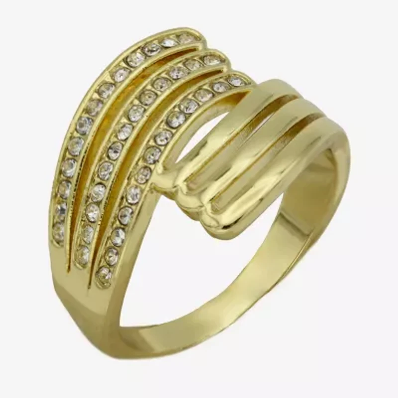 Sparkle Allure Wavy Wrap Womens 3MM Crystal 14K Gold Over Brass Bypass  Band