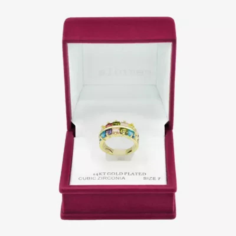 Sparkle Allure Faux Stacked Womens 3MM Multi Color Crystal 14K Gold Over Brass Band