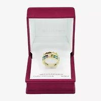 Sparkle Allure Faux Stacked Womens 3MM Multi Color Crystal 14K Gold Over Brass Band