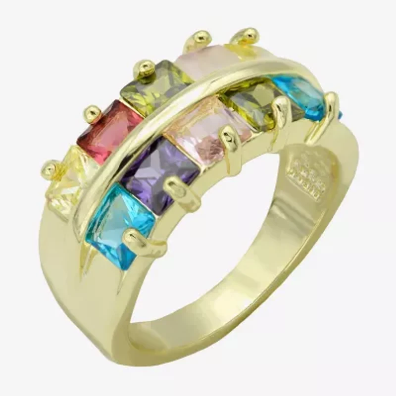 Sparkle Allure Faux Stacked Womens 3MM Multi Color Crystal 14K Gold Over Brass Band