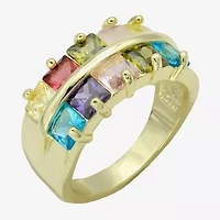 Sparkle Allure Faux Stacked Womens 3MM Multi Color Crystal 14K Gold Over Brass Band