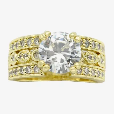 Sparkle Allure Triple Band Womens Cubic Zirconia 14K Gold Over Brass Round Engagement Ring