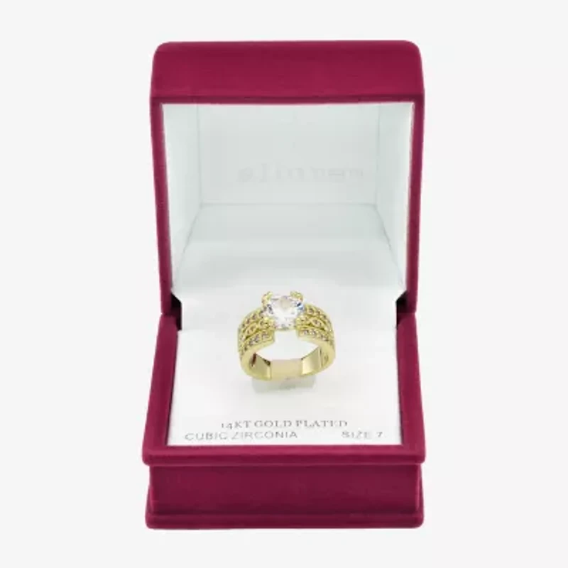 Sparkle Allure Triple Band Womens Cubic Zirconia 14K Gold Over Brass Round Engagement Ring