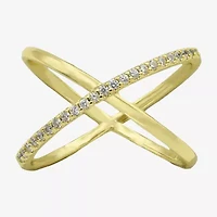 Sparkle Allure Open X Womens 3MM Cubic Zirconia 14K Gold Over Brass Crossover Band