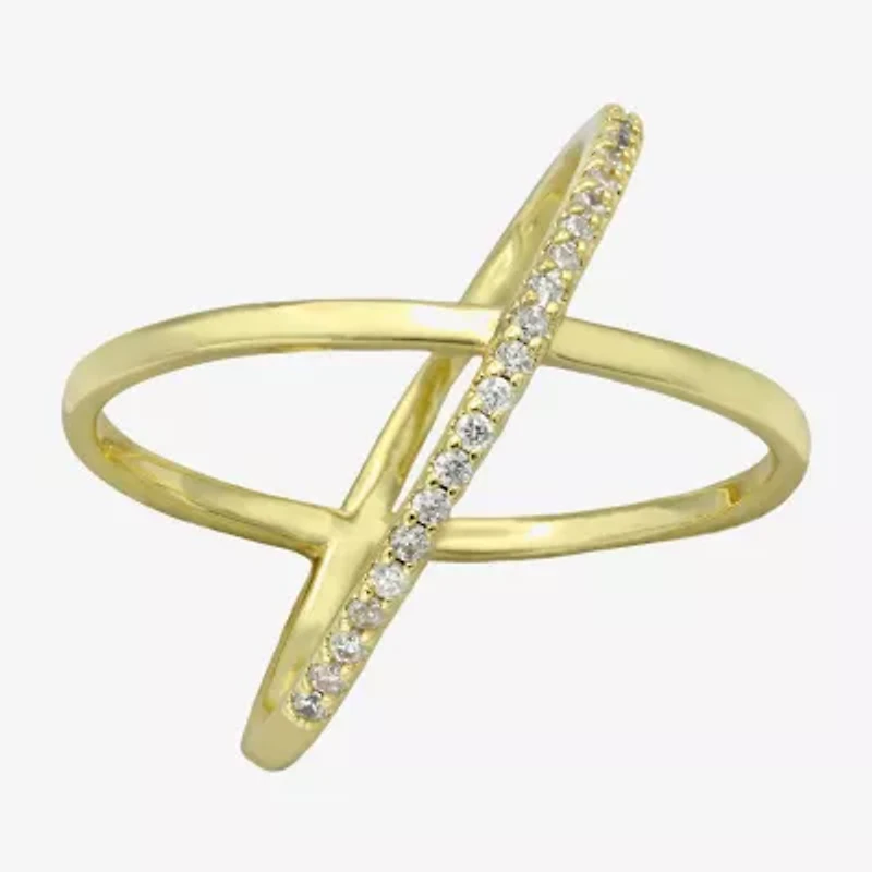 Sparkle Allure Open X Womens 3MM Cubic Zirconia 14K Gold Over Brass Crossover Band