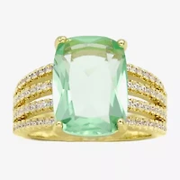 Sparkle Allure Split Shank Womens Green Crystal 14K Gold Over Brass Cocktail Ring