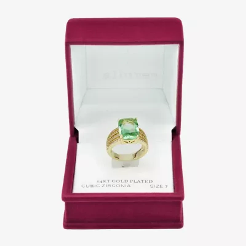 Sparkle Allure Split Shank Womens Green Crystal 14K Gold Over Brass Cocktail Ring