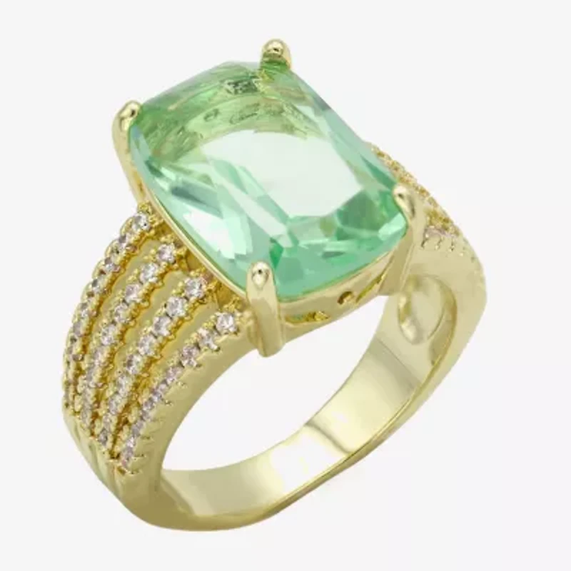 Sparkle Allure Split Shank Womens Green Crystal 14K Gold Over Brass Cocktail Ring