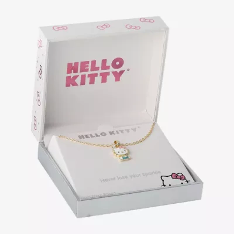 Hello Kitty Womens Pink Crystal 18K Gold Over Brass 18 Inch Pendant Necklace