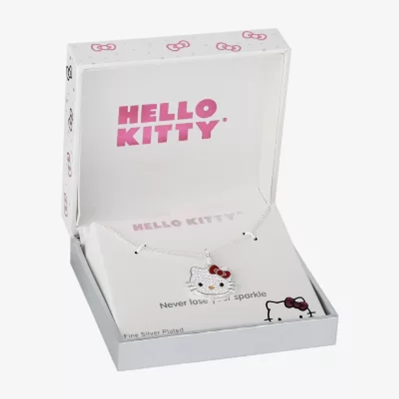 Hello Kitty Womens Crystal Pure Silver Over Brass Bow 18 Inch Pendant Necklace