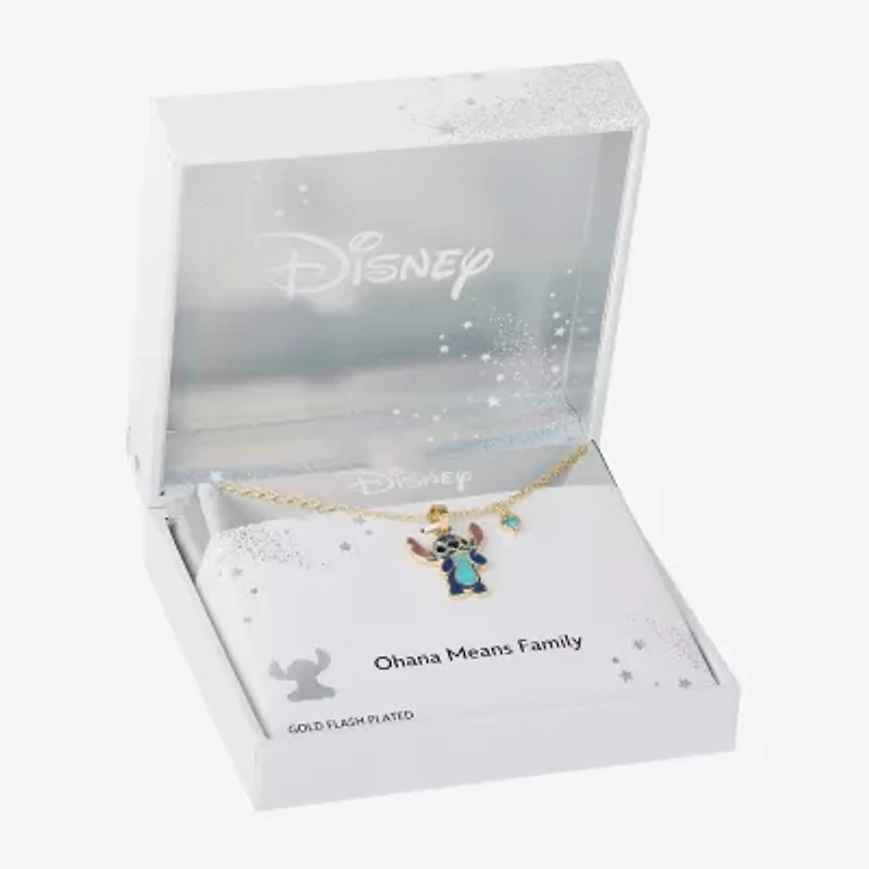 Disney Classics Womens Blue Crystal 18K Gold Over Brass 18 Inch Pendant Necklace