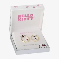 Womens Crystal 18K Gold Over Brass 25.4mm Bow Hello Kitty Hoop Earrings