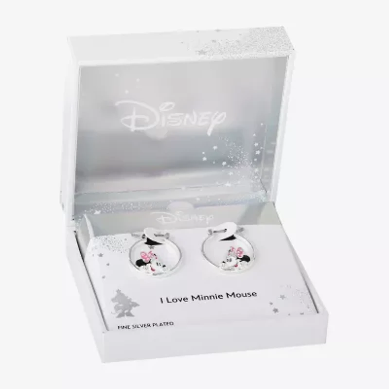 Disney Classics Womens Crystal 22.8mm Bow Minnie Mouse Hoop Earrings