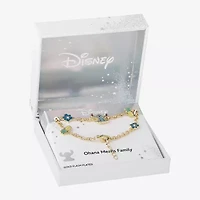 Disney Classics Womens Crystal 18K Gold Over Brass Flower Lilo & Stitch Charm Bracelet