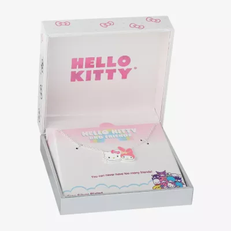 Hello Kitty Womens Pink Crystal Pure Silver Over Brass 18 Inch Pendant Necklace