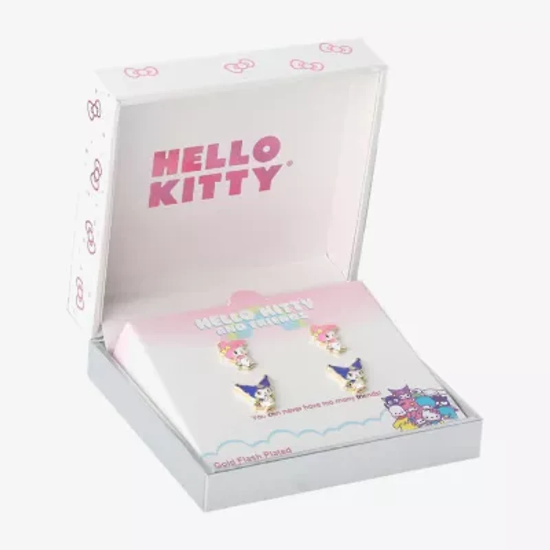 Womens 18K Gold Over Brass Hello Kitty Kuromi My Melody 2 Pair Earring Set