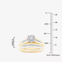 (I / Si1) 3PC Trio Set Featuring 3/8 CT. T.W. Lab Grown White Diamond 10K Two Tone Gold Round Side Stone Wedding Bridal Set
