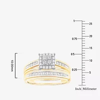 (I / Si1) 3PC Trio Set Featuring 1/2 CT. T.W. Lab Grown White Diamond 10K Two Tone Gold Side Stone Wedding Bridal Set