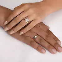 (I / Si1) 3PC Trio Set Featuring 1/2 CT. T.W. Lab Grown White Diamond 10K Two Tone Gold Marquise Side Stone Wedding Bridal Set