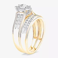 (I / Si1) 3PC Trio Set Featuring 1/2 CT. T.W. Lab Grown White Diamond 10K Two Tone Gold Marquise Side Stone Bridal Set