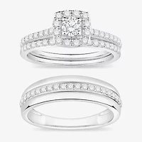 (I / Si1) 3PC Trio Set Featuring 1 CT. T.W. Lab Grown White Diamond 10K White Gold Round Side Stone Wedding Bridal Set