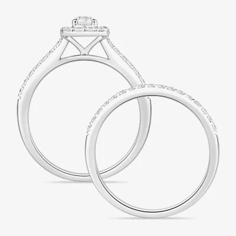 (I / Si1) 3PC Trio Set Featuring 1 CT. T.W. Lab Grown White Diamond 10K White Gold Round Side Stone Wedding Bridal Set