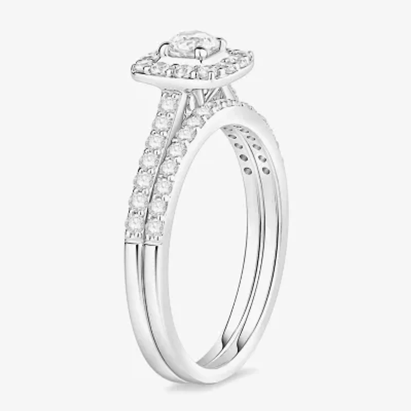 (I / Si1) 3PC Trio Set Featuring 1 CT. T.W. Lab Grown White Diamond 10K White Gold Round Side Stone Wedding Bridal Set