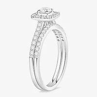 (I / Si1) 3PC Trio Set Featuring 1 CT. T.W. Lab Grown White Diamond 10K White Gold Round Side Stone Wedding Bridal Set