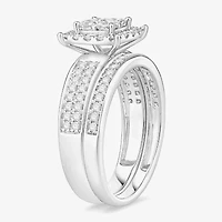 (I / Si1) 3PC Trio Set Featuring 1 1/2 CT. T.W. Lab Grown White Diamond 10K White Gold Side Stone Wedding Bridal Set