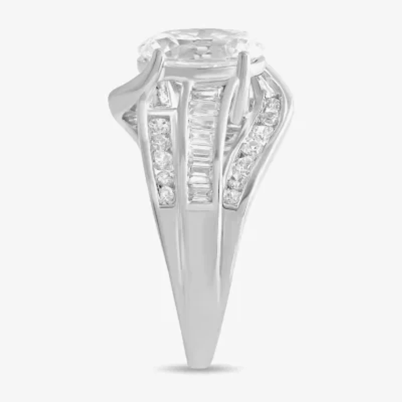 (G / I1) Womens 2 3/4 CT. T.W. Lab Grown White Diamond 10K Gold Oval Side Stone Engagement Ring