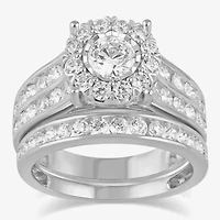 (G / I1) Womens 2 CT. T.W. Lab Grown White Diamond 10K Gold Round Side Stone Engagement Ring