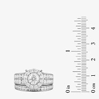 (G / I1) Womens 2 CT. T.W. Lab Grown White Diamond 10K Gold Round Side Stone Engagement Ring