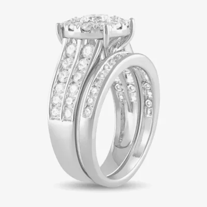 (G / I1) Womens 2 CT. T.W. Lab Grown White Diamond 10K Gold Round Side Stone Engagement Ring