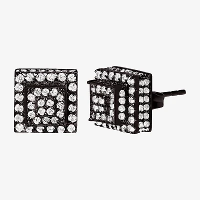 Cubic Zirconia Stainless Steel 7.6mm Square Stud Earrings