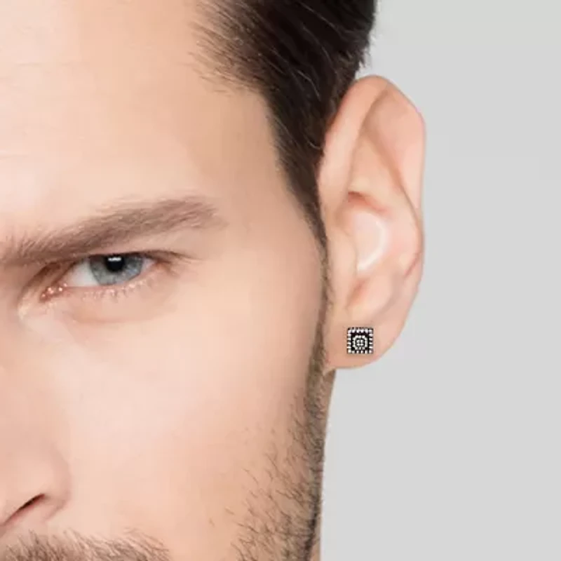 Cubic Zirconia Stainless Steel 7.6mm Square Stud Earrings