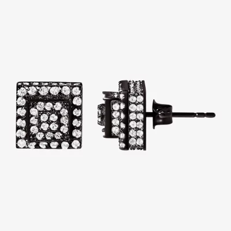 Cubic Zirconia Stainless Steel 7.6mm Square Stud Earrings