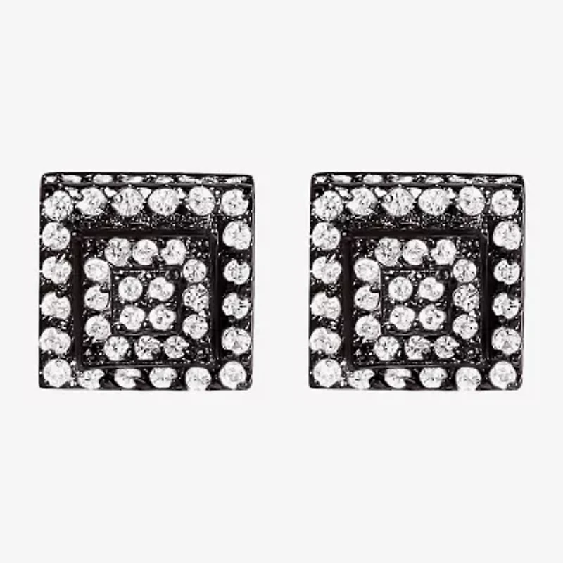 Cubic Zirconia Stainless Steel 7.6mm Square Stud Earrings
