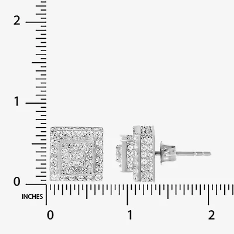 Cubic Zirconia Stainless Steel 7.6mm Square Stud Earrings