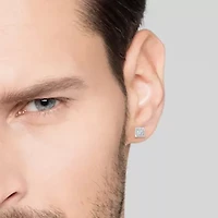 Cubic Zirconia Stainless Steel 7.6mm Square Stud Earrings